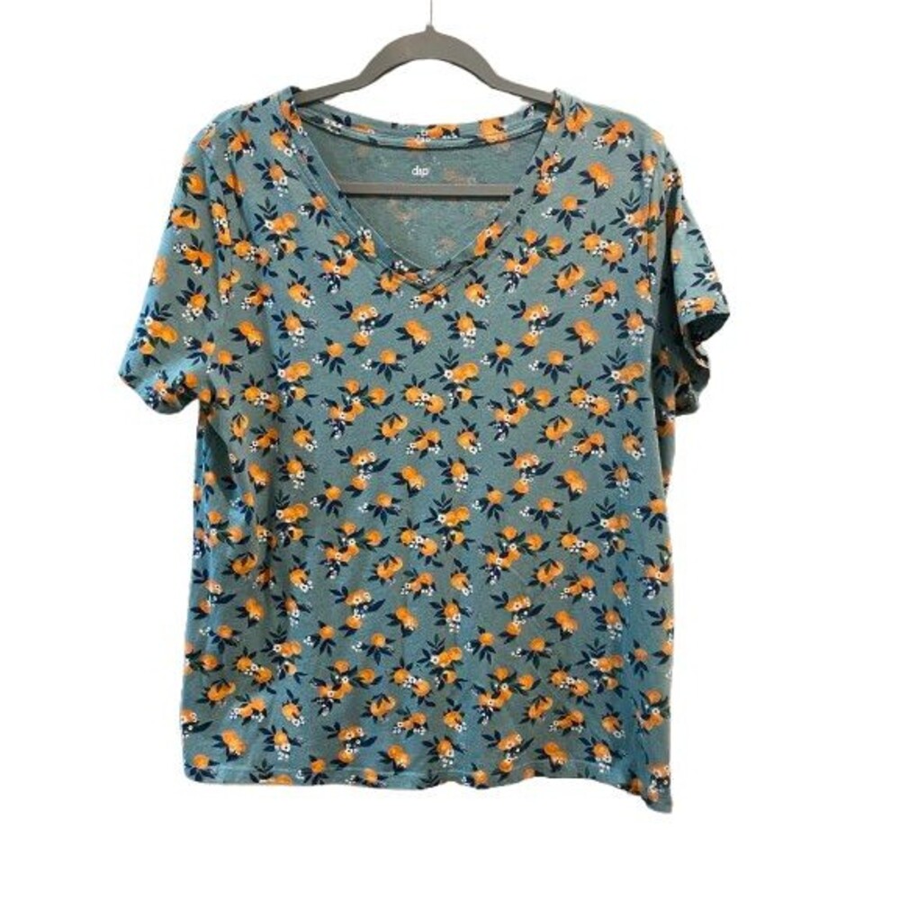 Women's XL T-shirt dip V-Neck Short Sleeve Pull-over Cotton/Modal Fruit